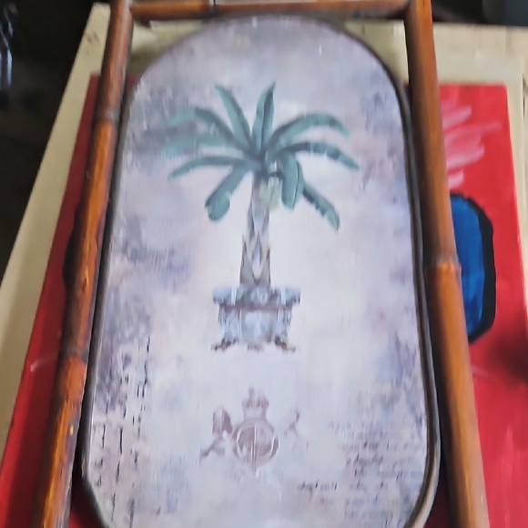 Vintage Palm Tree Wall Art with Bamboo Frame - Picture 1 of 1